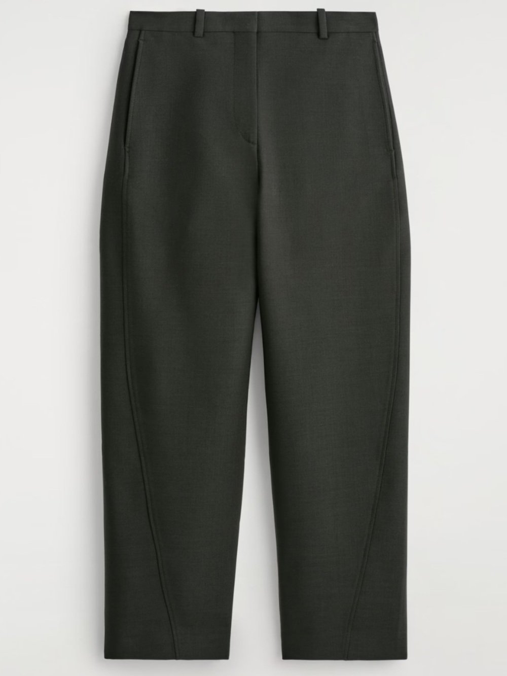 COS Dark Green Cropped Pleated Front Wool Blend Pants